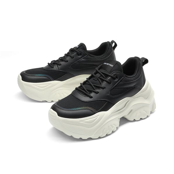 Breathable Mesh Platform Sneakers - BLACK - 3