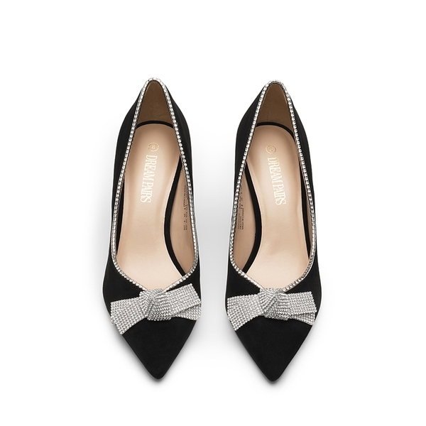 Rhinestone Bowknot Stiletto Heel Pumps - BLACK SUEDE - 4