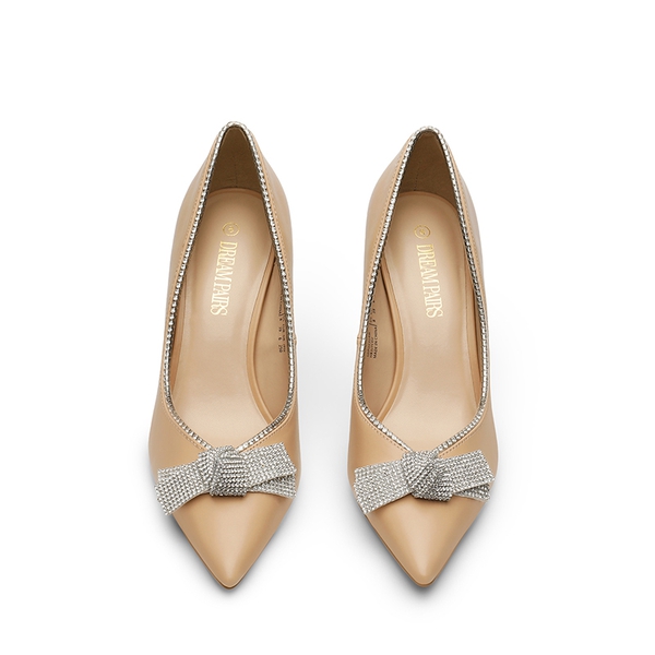 Rhinestone Bowknot Stiletto Heel Pumps - NUDE PU - 4
