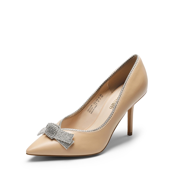 Rhinestone Bowknot Stiletto Heel Pumps - NUDE PU -  0