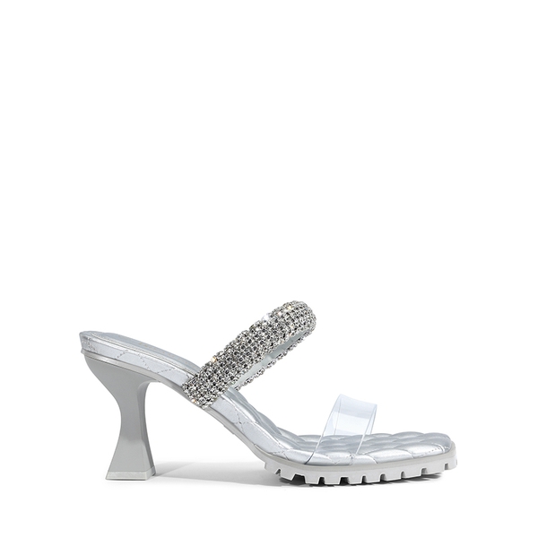 Rhinestone Strap Quilted Heel Sandals - SILVER - 2