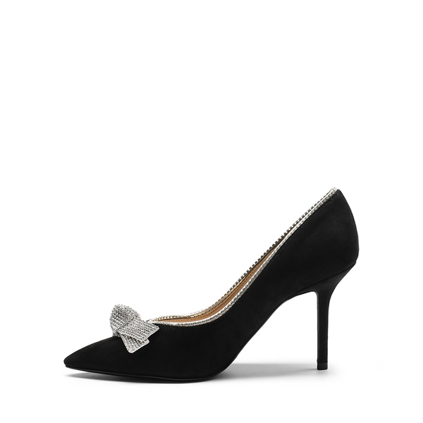 Rhinestone Bowknot Stiletto Heel Pumps - BLACK SUEDE - 2