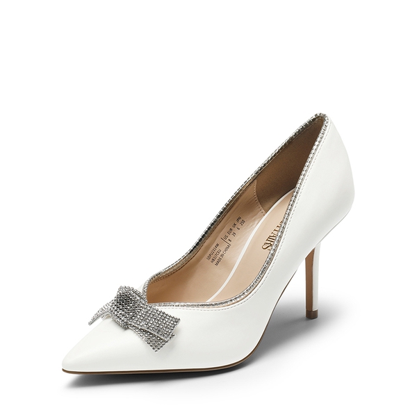 Rhinestone Bowknot Stiletto Heel Pumps - WHITE PU -  0