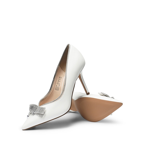 Rhinestone Bowknot Stiletto Heel Pumps - WHITE PU - 5