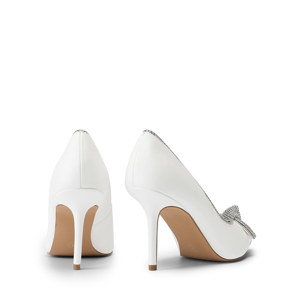Rhinestone Bowknot Stiletto Heel Pumps - WHITE PU - 3