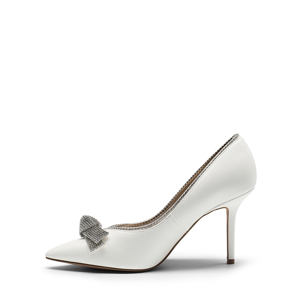 Rhinestone Bowknot Stiletto Heel Pumps - WHITE PU - 2
