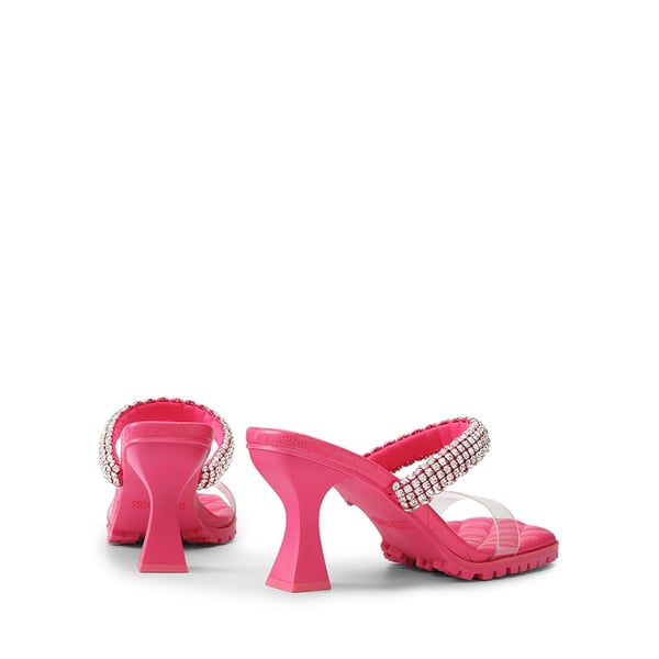 Rhinestone Strap Quilted Heel Sandals - HOT PINK - 5