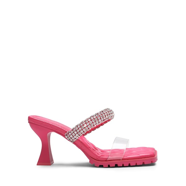 Rhinestone Strap Quilted Heel Sandals - HOT PINK - 3