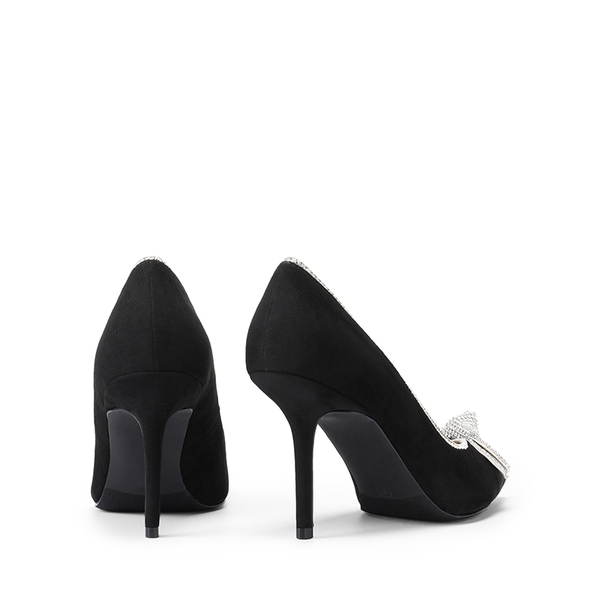 Rhinestone Bowknot Stiletto Heel Pumps - BLACK SUEDE - 3