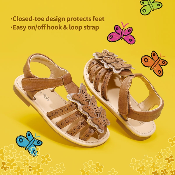 [Fun Mix- Fantasy] Girls DIY Interchangeable Flower Butterfly Sandals - BROWN - 5