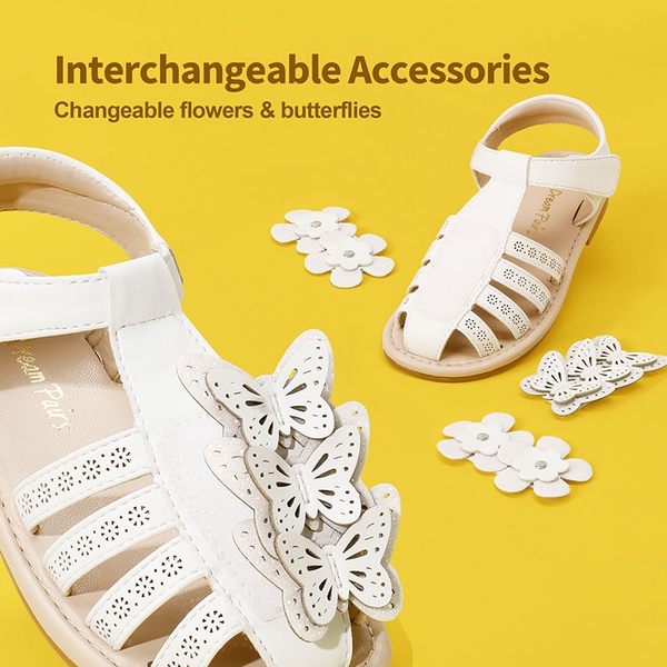 [Fun Mix- Fantasy] Girls DIY Interchangeable Flower Butterfly Sandals - WHITE - 2