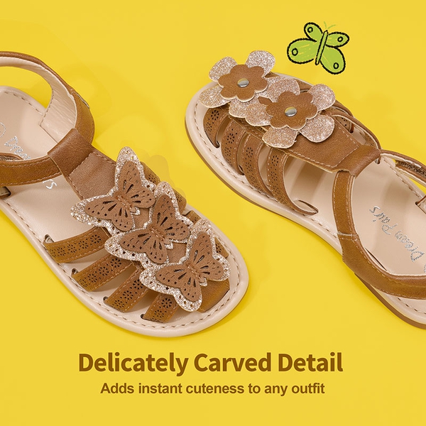 [Fun Mix- Fantasy] Girls DIY Interchangeable Flower Butterfly Sandals - BROWN - 3