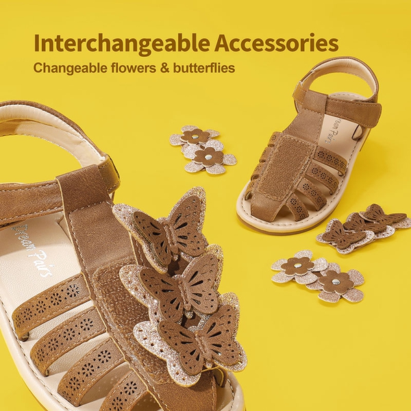 [Fun Mix- Fantasy] Girls DIY Interchangeable Flower Butterfly Sandals - BROWN - 2