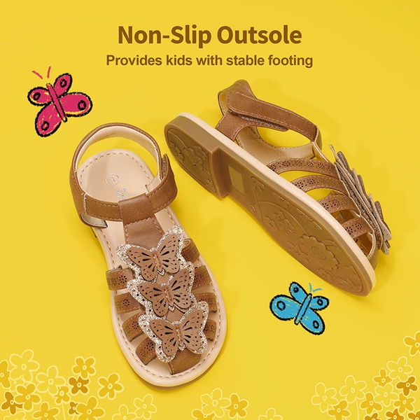 [Fun Mix- Fantasy] Girls DIY Interchangeable Flower Butterfly Sandals - BROWN - 4