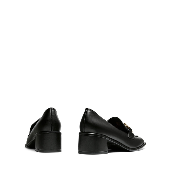 Square Toe Chunky Heel Metallic Loafers  - BLACK PU - 4