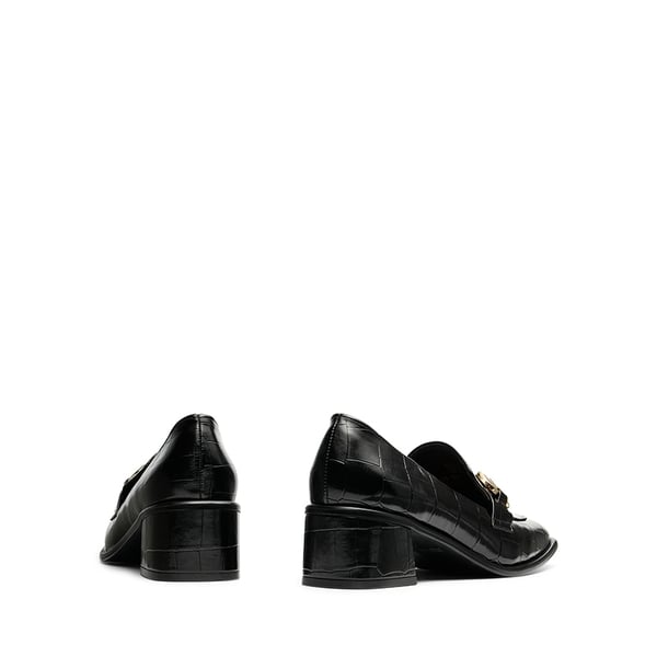 Square Toe Chunky Heel Metallic Loafers  - BLACK STONE - 4