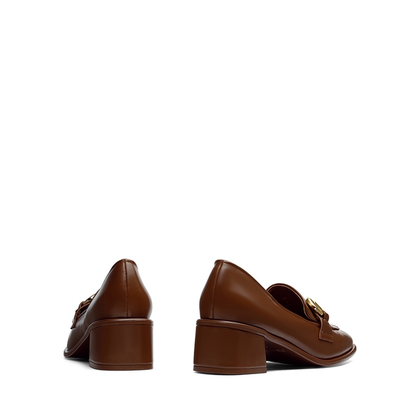 Square Toe Chunky Heel Metallic Loafers  - BROWN PU - 4