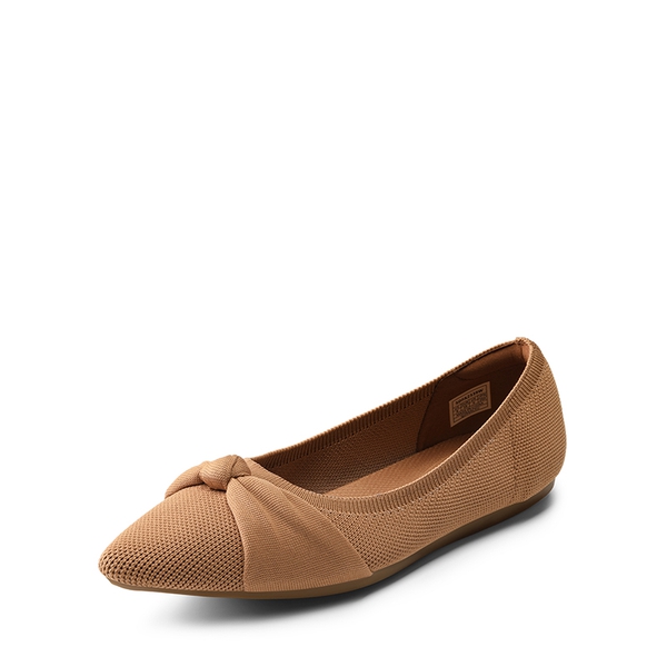 Breathable Bowknot Pointed Toe Knit Flats - TAN -  0