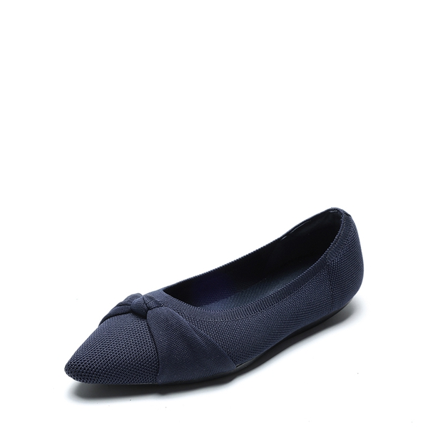 Breathable Bowknot Pointed Toe Knit Flats - NAVY -  0