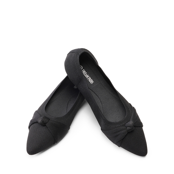 Breathable Bowknot Pointed Toe Knit Flats - BLACK - 4