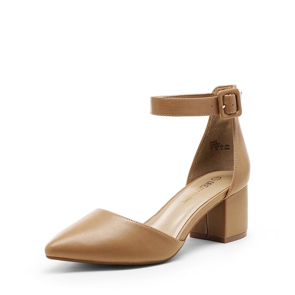 Annee Pointed Toe Low Chunky Heels Pump Shoes - NUDE PU -  0