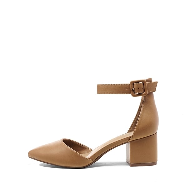 Annee Pointed Toe Low Chunky Heels Pump Shoes - NUDE PU - 1