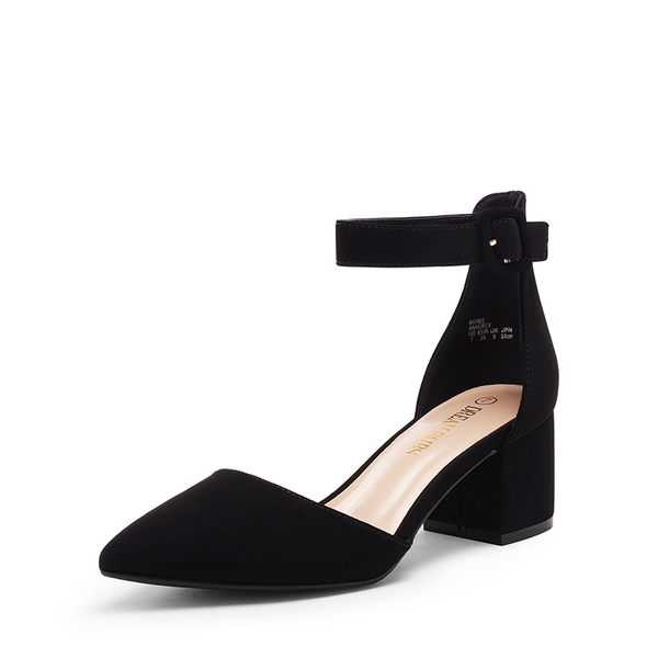 Annee Pointed Toe Low Chunky Heels Pump Shoes - BLACK NUBUCK -  0