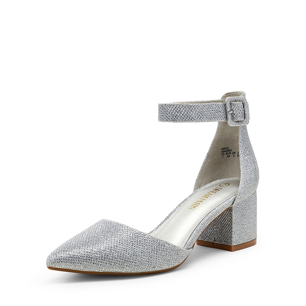 Annee Pointed Toe Low Chunky Heels Pump Shoes - SILVER GLITTER -  0