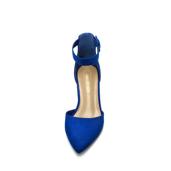 Ankle Strap Low Heel Chunky Pumps - ROYAL BLUE - 2