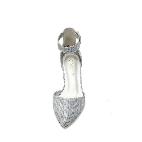 Annee Pointed Toe Low Chunky Heels Pump Shoes - SILVER GLITTER - 2