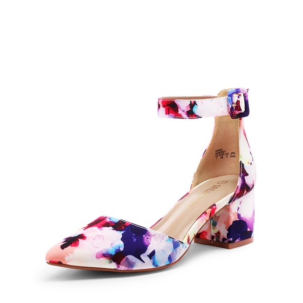 Annee Pointed Toe Low Chunky Heels Pump Shoes - FLORAL -  0