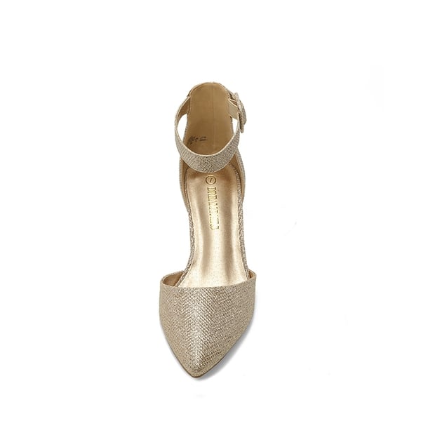 Annee Pointed Toe Low Chunky Heels Pump Shoes - GOLD GLITTER - 2
