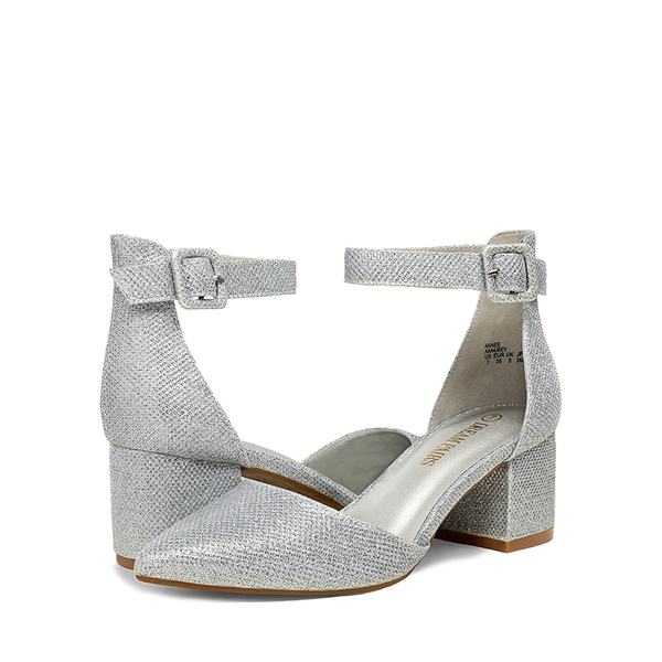 Annee Pointed Toe Low Chunky Heels Pump Shoes - SILVER GLITTER - 3