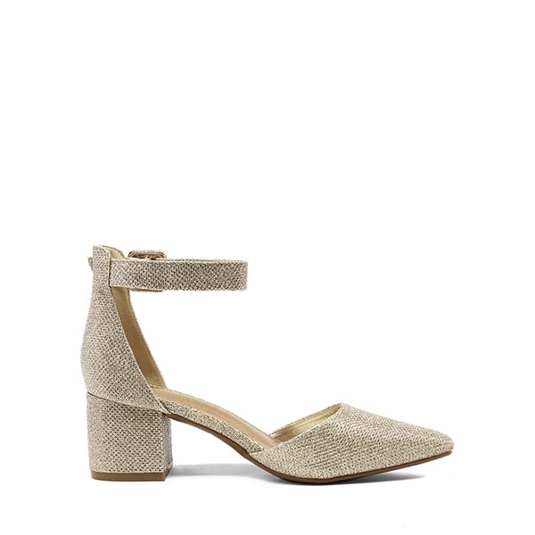 Annee Pointed Toe Low Chunky Heels Pump Shoes - GOLD GLITTER - 1