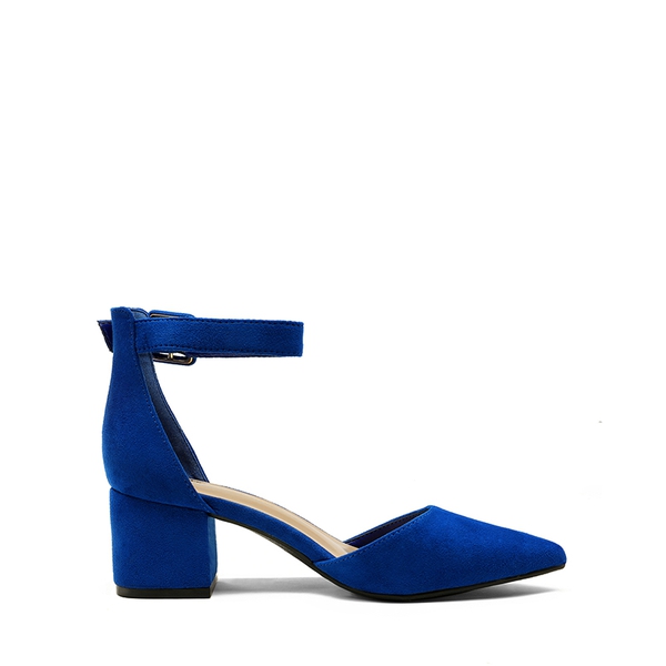 Ankle Strap Low Heel Chunky Pumps - ROYAL BLUE - 1