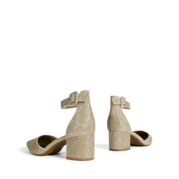 Annee Pointed Toe Low Chunky Heels Pump Shoes - GOLD GLITTER - 4