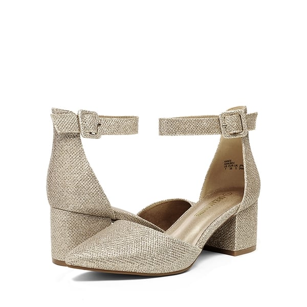 Annee Pointed Toe Low Chunky Heels Pump Shoes - GOLD GLITTER - 3