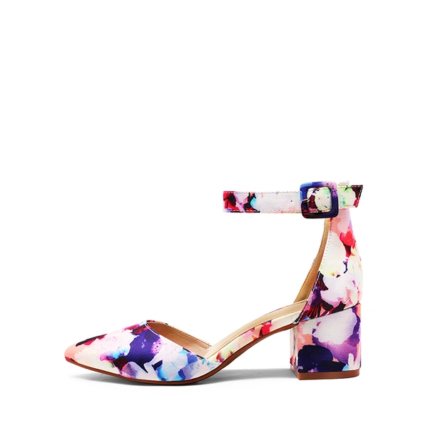 Annee Pointed Toe Low Chunky Heels Pump Shoes - FLORAL - 2