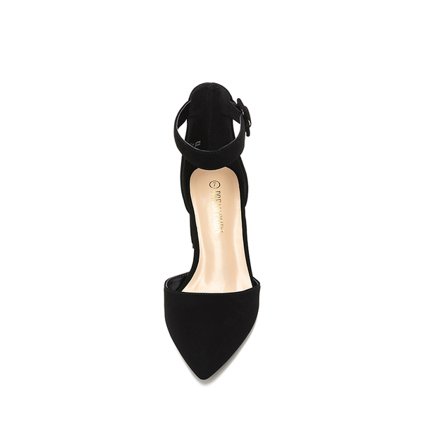 Annee Pointed Toe Low Chunky Heels Pump Shoes - BLACK NUBUCK - 2