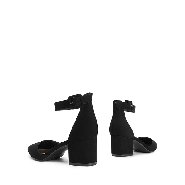 Annee Pointed Toe Low Chunky Heels Pump Shoes - BLACK NUBUCK - 4