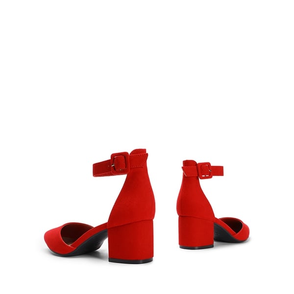 Annee Pointed Toe Low Chunky Heels Pump Shoes - RED SUEDE - 4