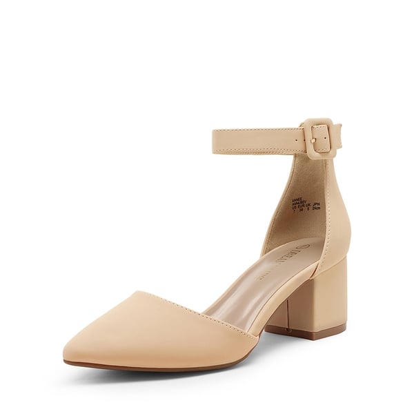 Wide Width Ankle Strap Chunky Low Heel Pumps - NUDE NUBUCK -  0