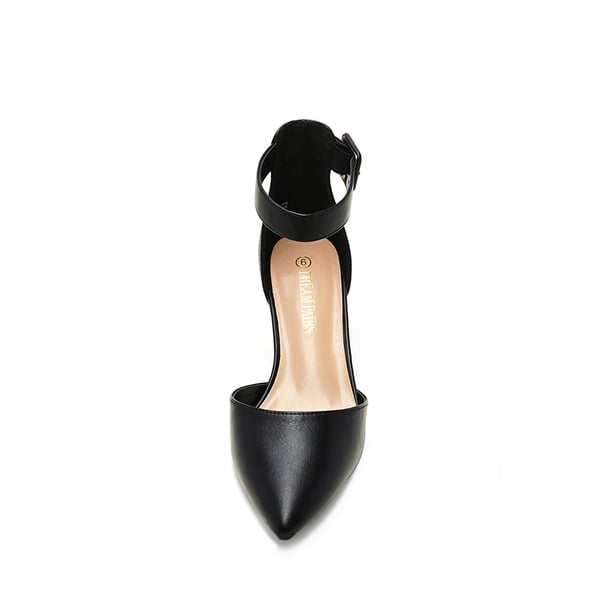 Wide Width Ankle Strap Chunky Low Heel Pumps - BLACK PU - 2