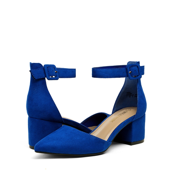 Ankle Strap Low Heel Chunky Pumps - ROYAL BLUE - 3