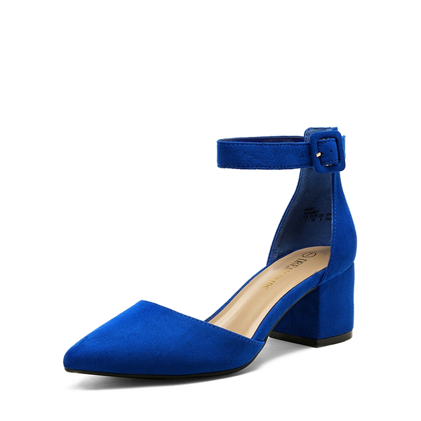 Ankle Strap Low Heel Chunky Pumps - ROYAL BLUE -  0