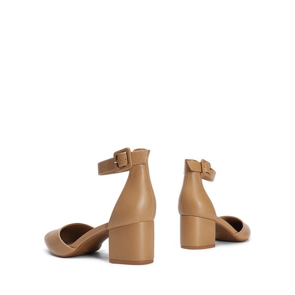 Annee Pointed Toe Low Chunky Heels Pump Shoes - NUDE PU - 4