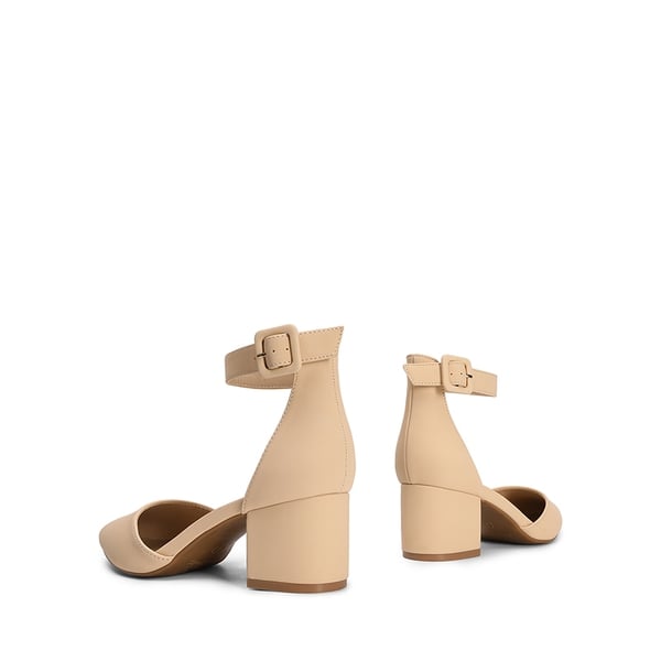 Wide Width Ankle Strap Chunky Low Heel Pumps - NUDE NUBUCK - 4