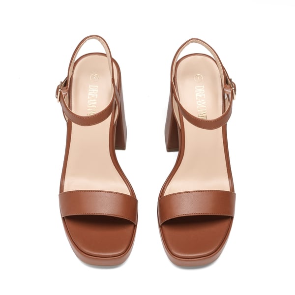 Platform Chunky High Heel Sandals - TAN - 5