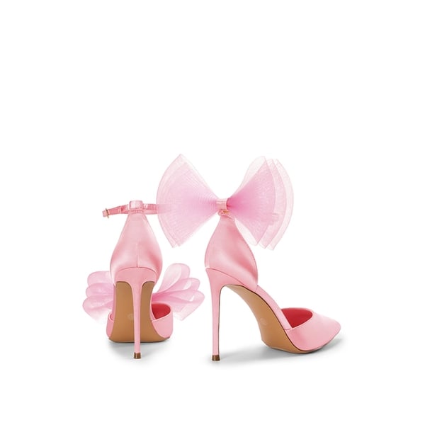 Silky Pointed Toe Bow Stiletto Heel Pumps - PINK - 4