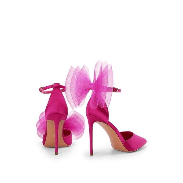 Silky Pointed Toe Bow Stiletto Heel Pumps - HOT PINK - 4